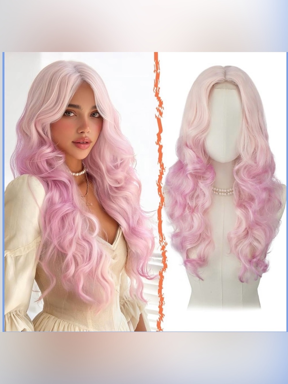 Pastel Pink Long Wavy Women's Wig - Soft Pink Ombre